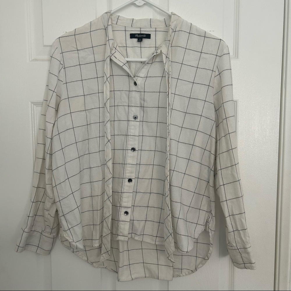 madewell white button up with string ties